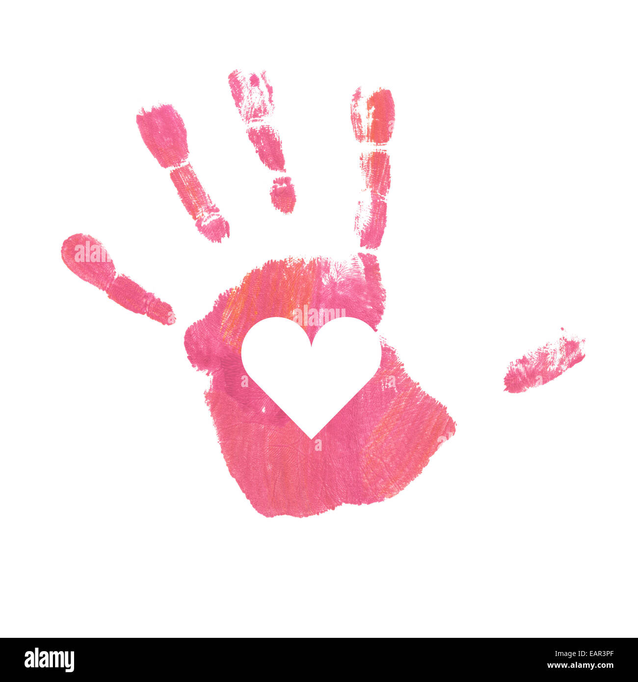 Close up handprint rosa, kid 4+ anni, isolata. Foto Stock
