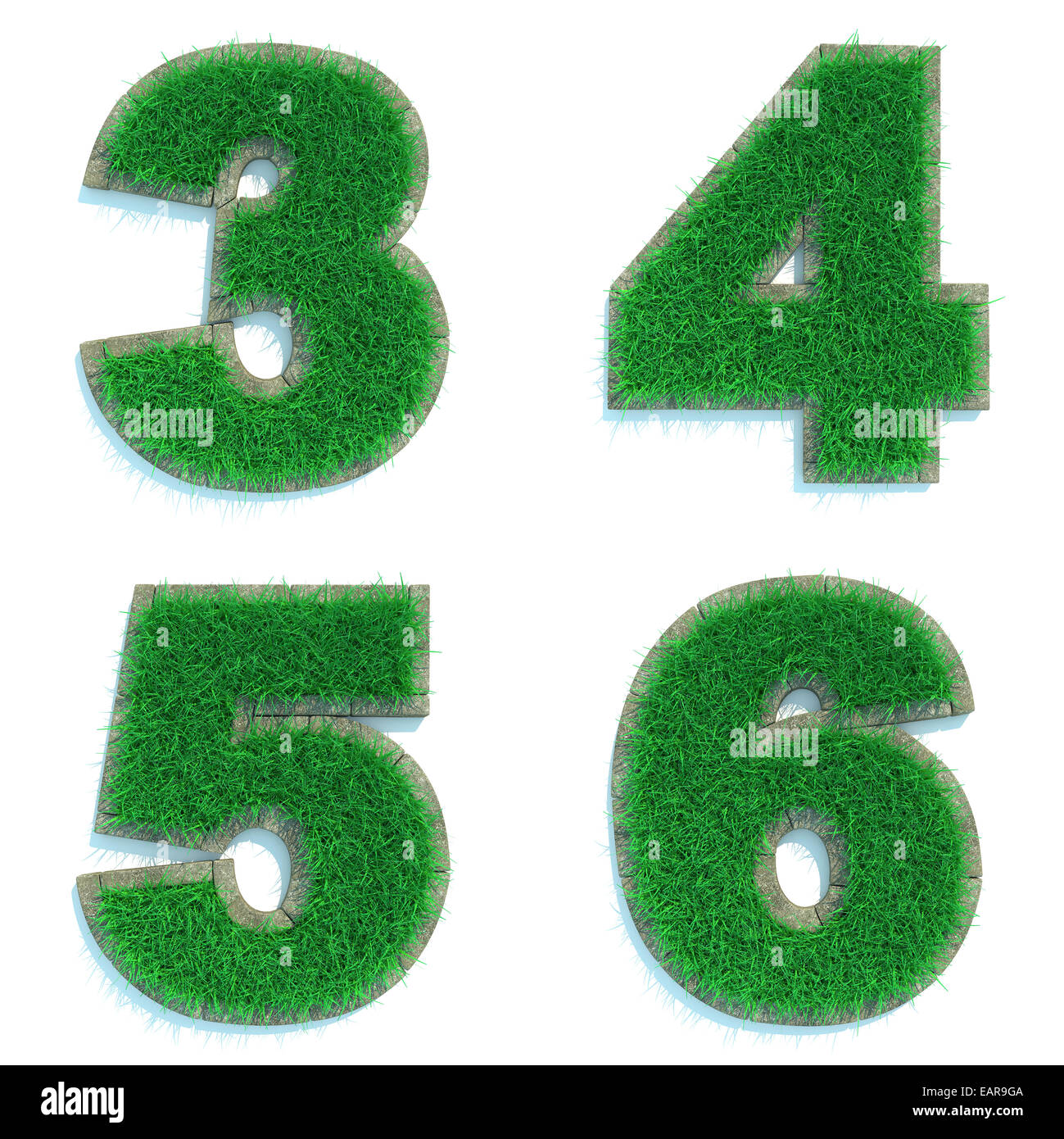 Cifre 3, 4, 5, 6 del prato verde. Foto Stock