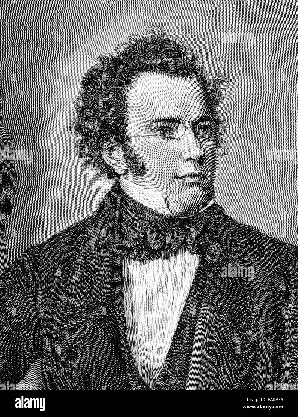 Franz Peter Schubert, 1797 - 1828, un compositore austriaco, Historische Zeichnung aus dem 19. Jahrhundert, Ritratto von Franz Peter Foto Stock