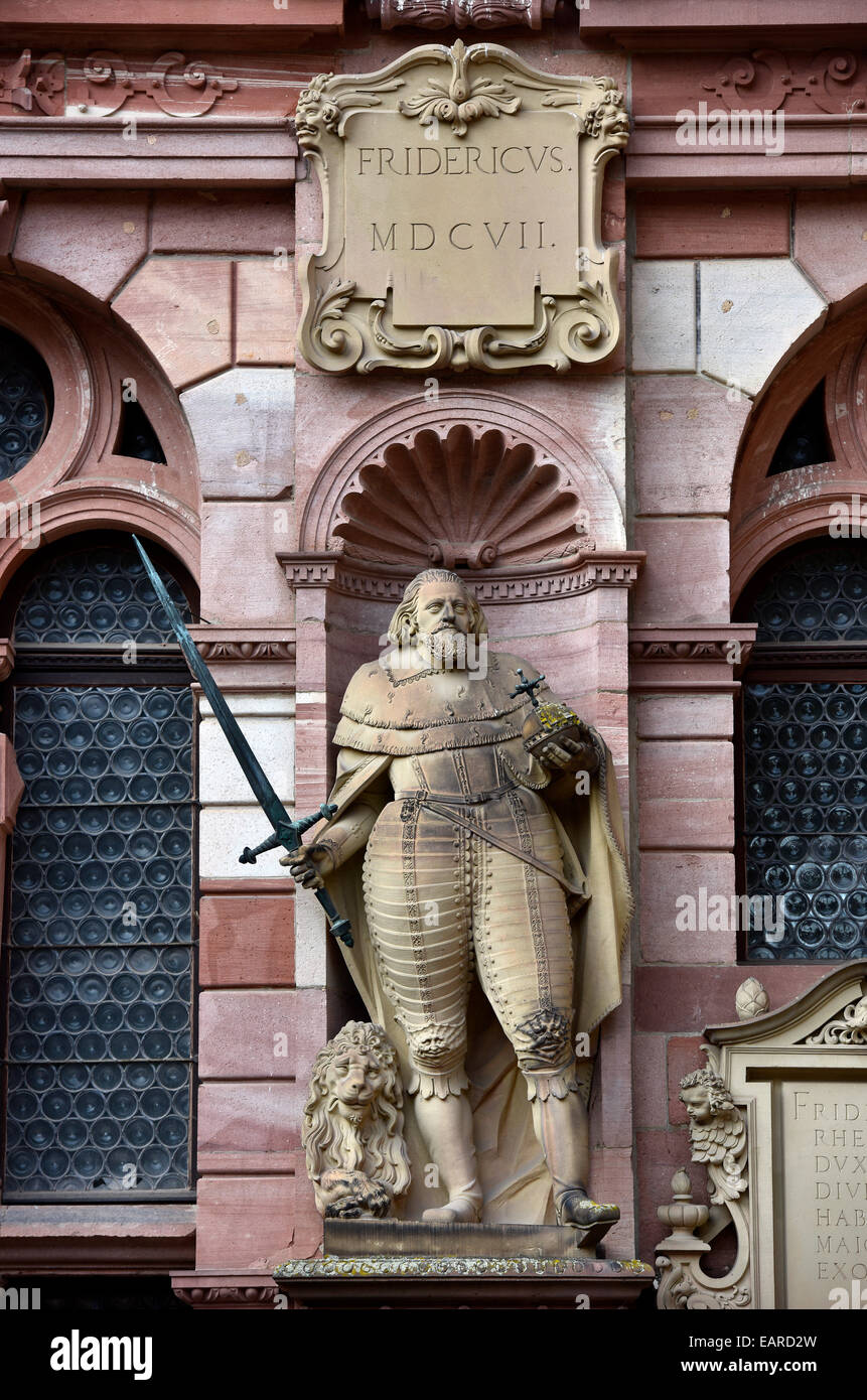 Statua di Federico V, Friedrichsbau, castello di Heidelberg, Baden-Württemberg, Germania Foto Stock