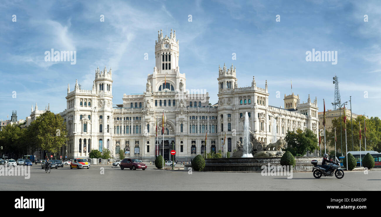 Cibele Palace con Fontana di Cibele in Madrid Foto Stock