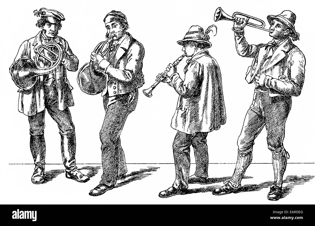 Musicisti contadina, la musica popolare del XIX secolo, Bauernmusikanten, Volkstümliche Musik aus dem 19. Jahrhundert Foto Stock