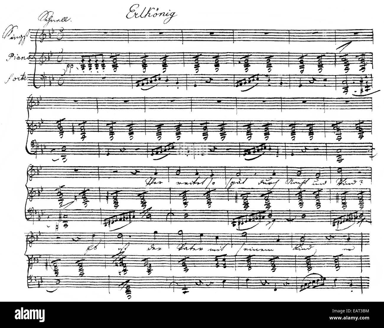 Franz Peter Schubert, 1797 - 1828, un compositore austriaco, D 328, Op. 1, Der Erlkönig, Historische Noten- Handschrift von Franz Pe Foto Stock