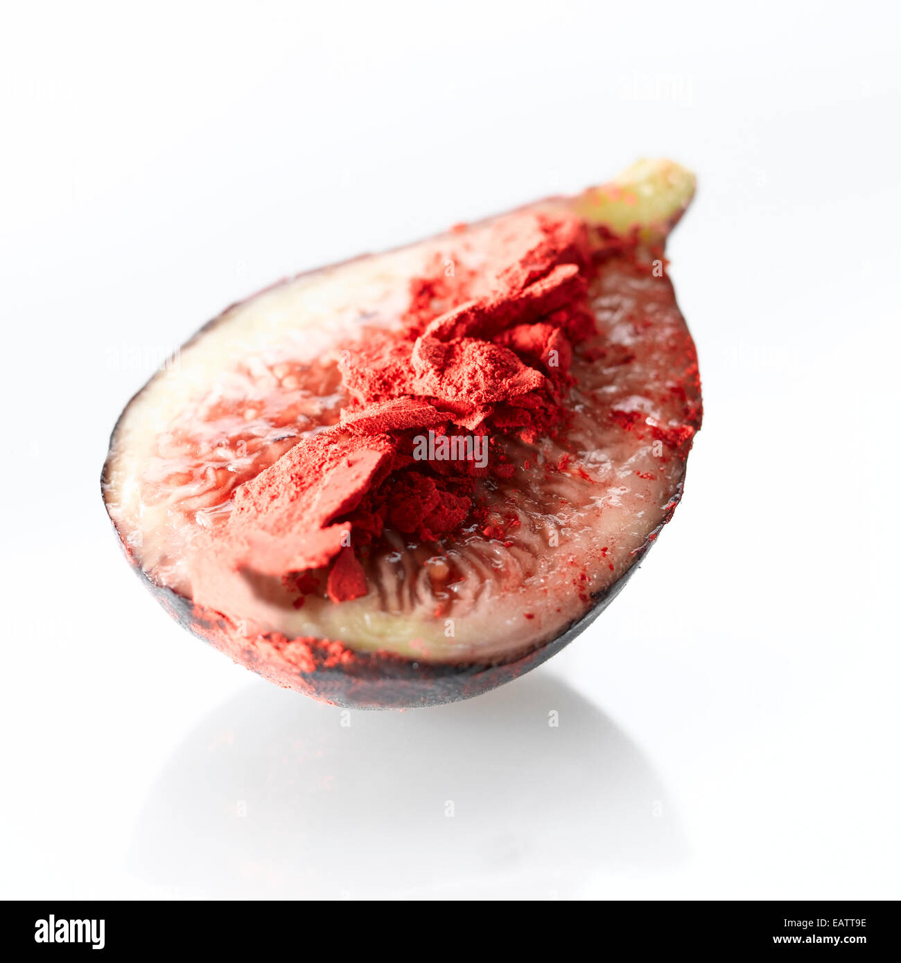 Red fig con womens red eye shadow rotto in cima Foto Stock