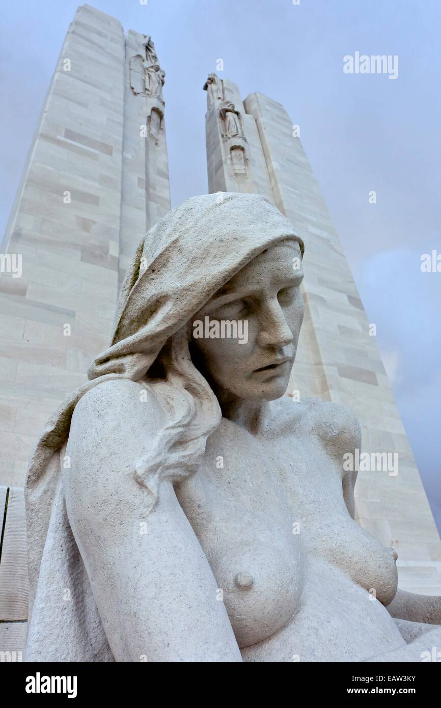 Il Canadian National Vimy Ridge Memorial, Francia.dedicata al Canadian forza expeditionary personale uccisi durante il primo Wo Foto Stock