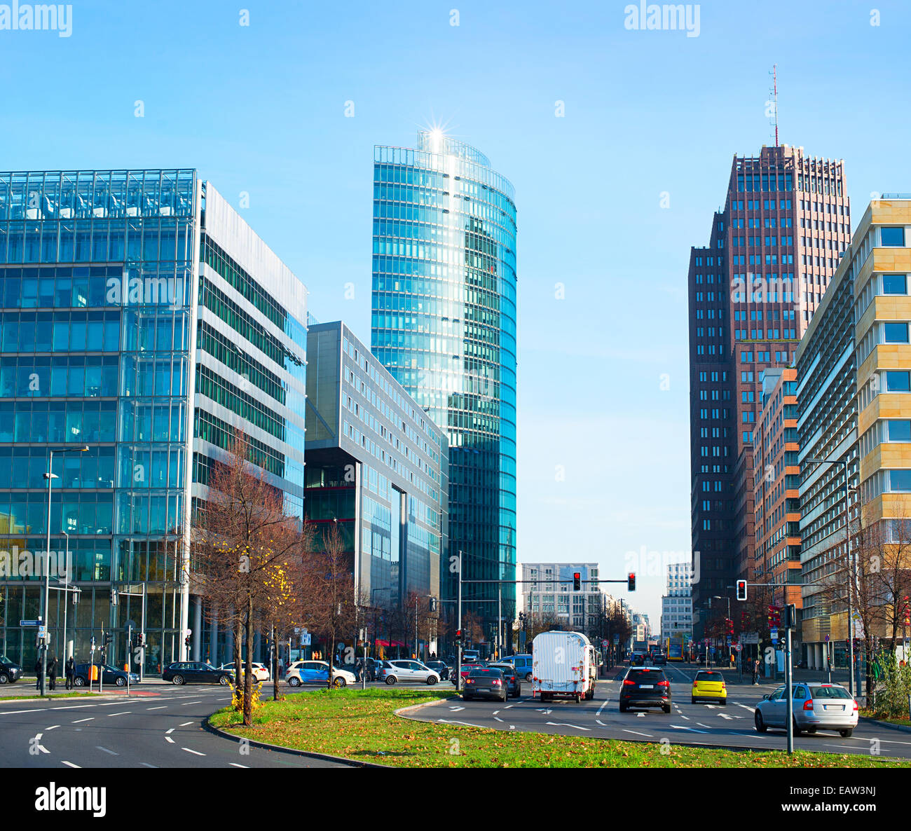 Vista della Potsdamer Platz - il quartiere finanziario di Berlino, Germania Foto Stock
