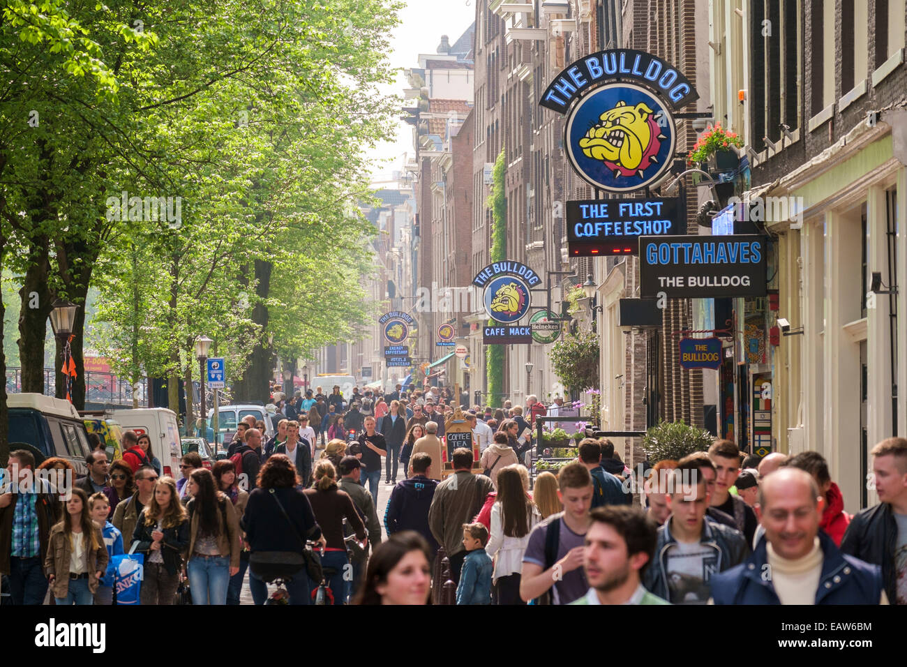 La folla su Oudezijds Voorburgwal nel quartiere a luci rosse di Amsterdam, Olanda Settentrionale, Paesi Bassi Foto Stock