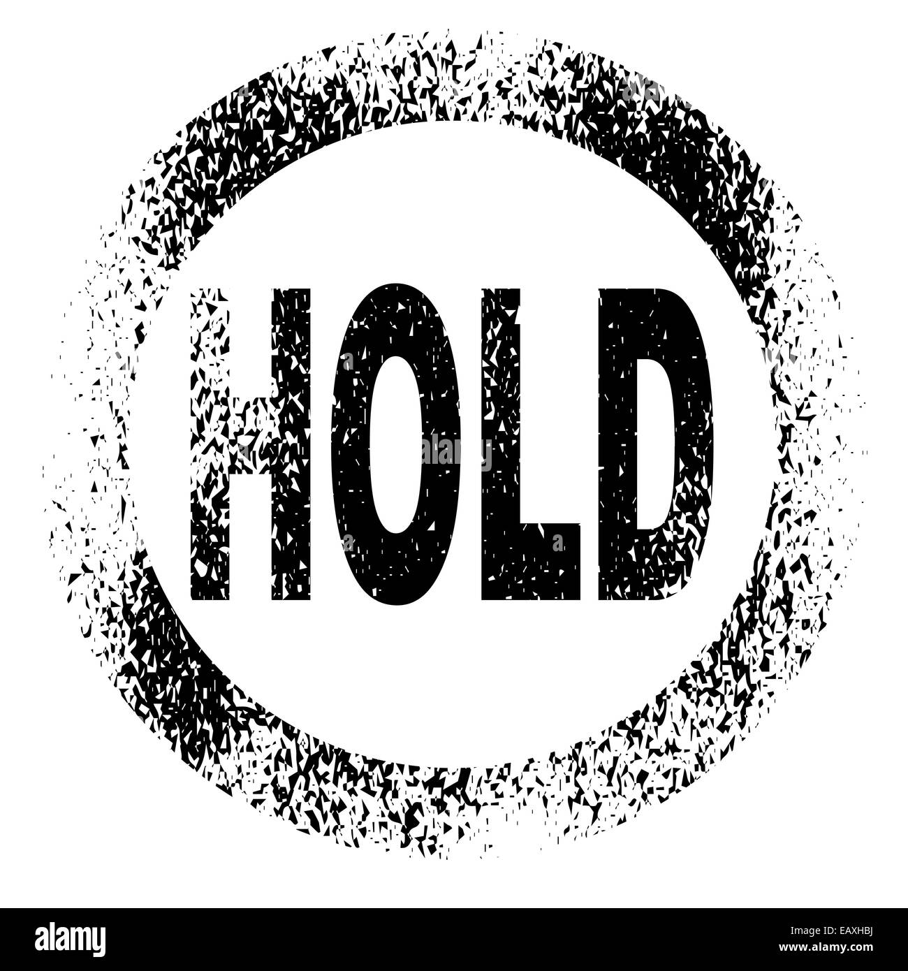 Un timbro di gomma in inchiostro nero con la legenda tenere premuto su uno sfondo bianco Foto Stock