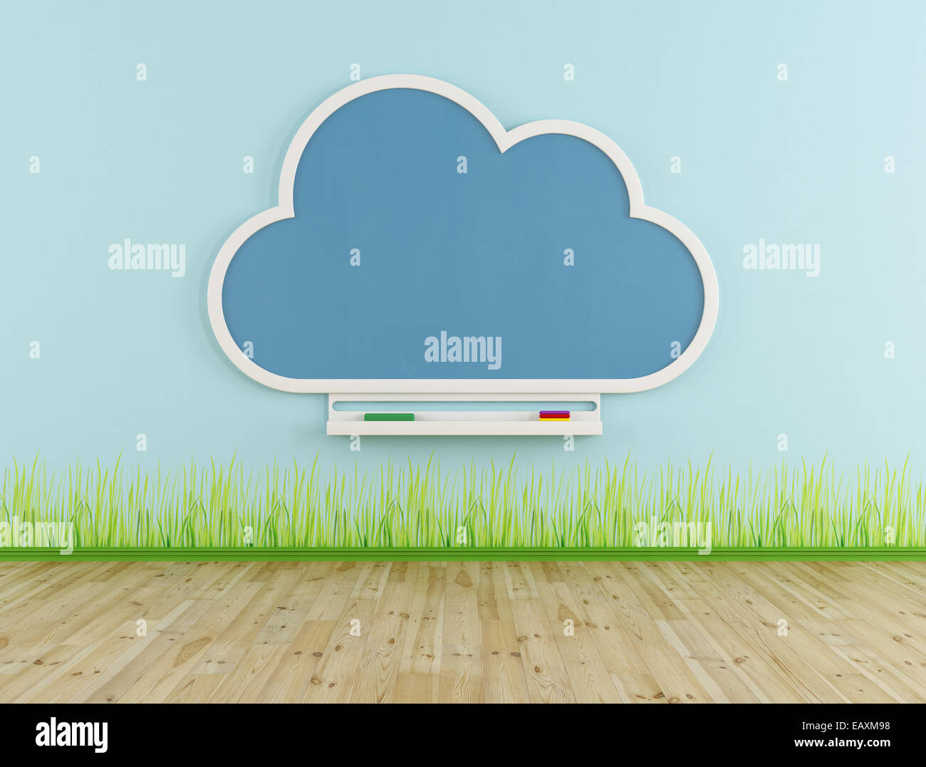 Sala giochi con il cloud lavagna sulla parete blu - 3D Rendering Foto Stock