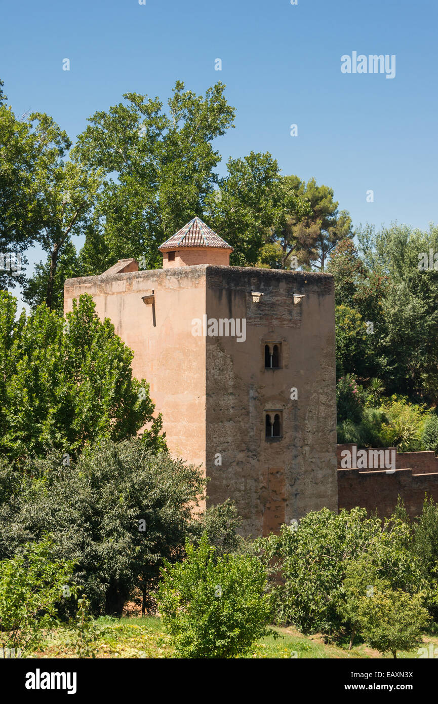 Torre di principesse, Alhambra, da giardini Generalife, Granada, Spagna Foto Stock