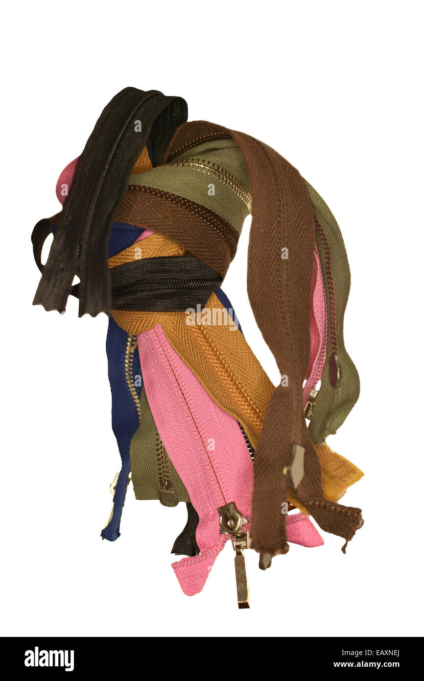 Signora testa realizzata con cerniere lampo. Foto Stock