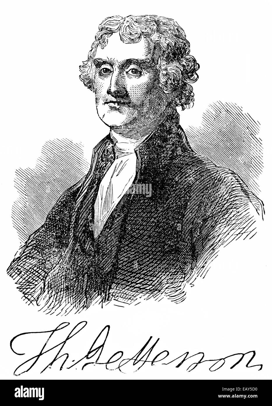 Ritratto di Thomas Jefferson, 1743 - 1826, il terzo presidente degli Stati Uniti e autore principale della dichiarazione di IO Foto Stock