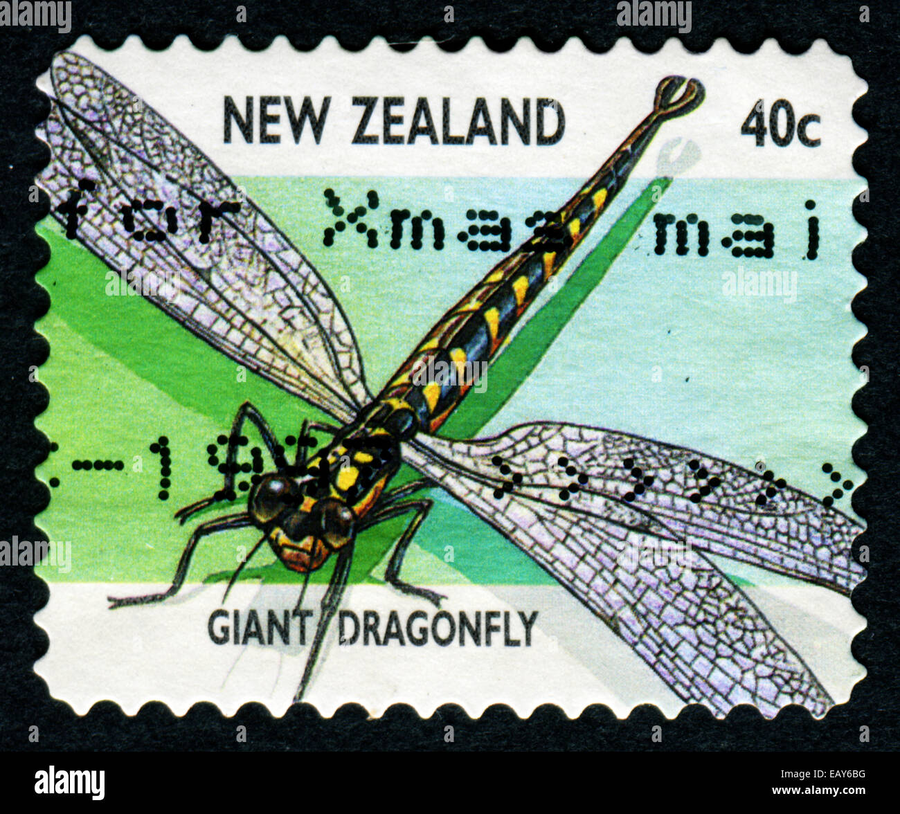 Nuova Zelanda - circa 1997: timbro stampato dalla Nuova Zelanda, mostra Creepy imperfezioni, Giant dragonfly, circa 1997 Foto Stock