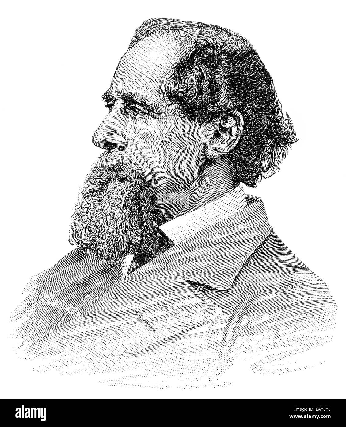 Ritratto di Charles John Huffam Dickens o Boz, 1812 - 1870, un scrittore inglese, Historische Zeichnung aus dem 19. Jahrhundert, P Foto Stock