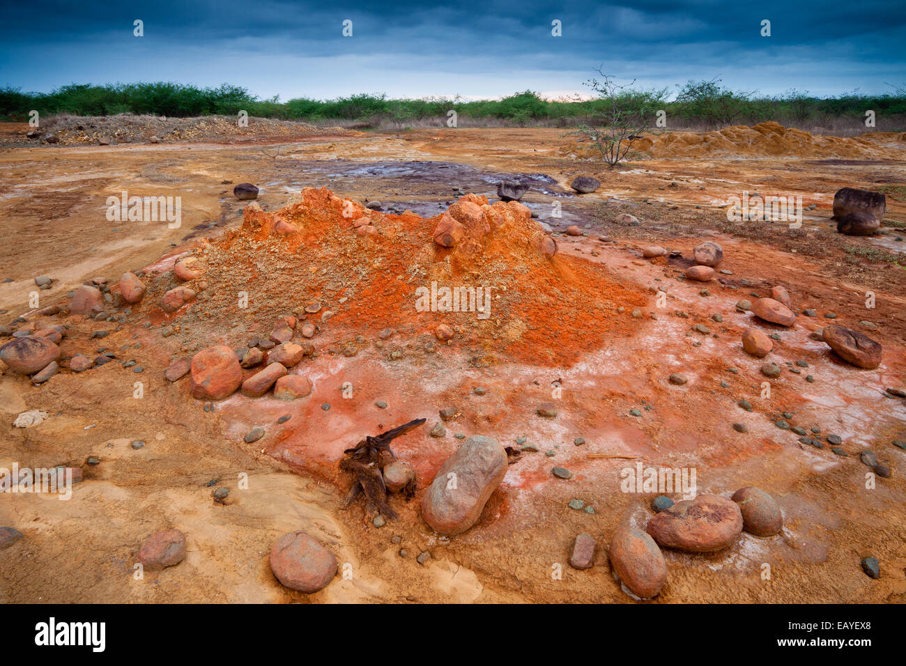 Paesaggio di Panama con suolo eroso nel parco nazionale di Sarigua (deserto), provincia di Herrera, penisola di Azuero, Repubblica di Panama, America Centrale. Foto Stock