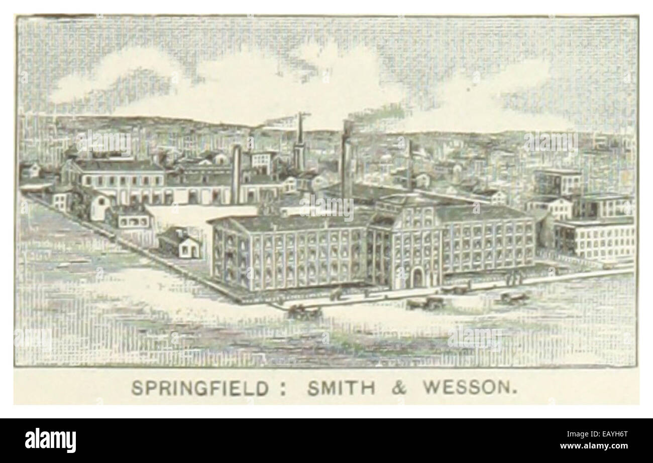 Una voce del 1891 che fa riferimento alla Smith & Wesson di Springfield, nota per i suoi contributi all'industria delle armi da fuoco, in particolare revolver e pistole. Foto Stock