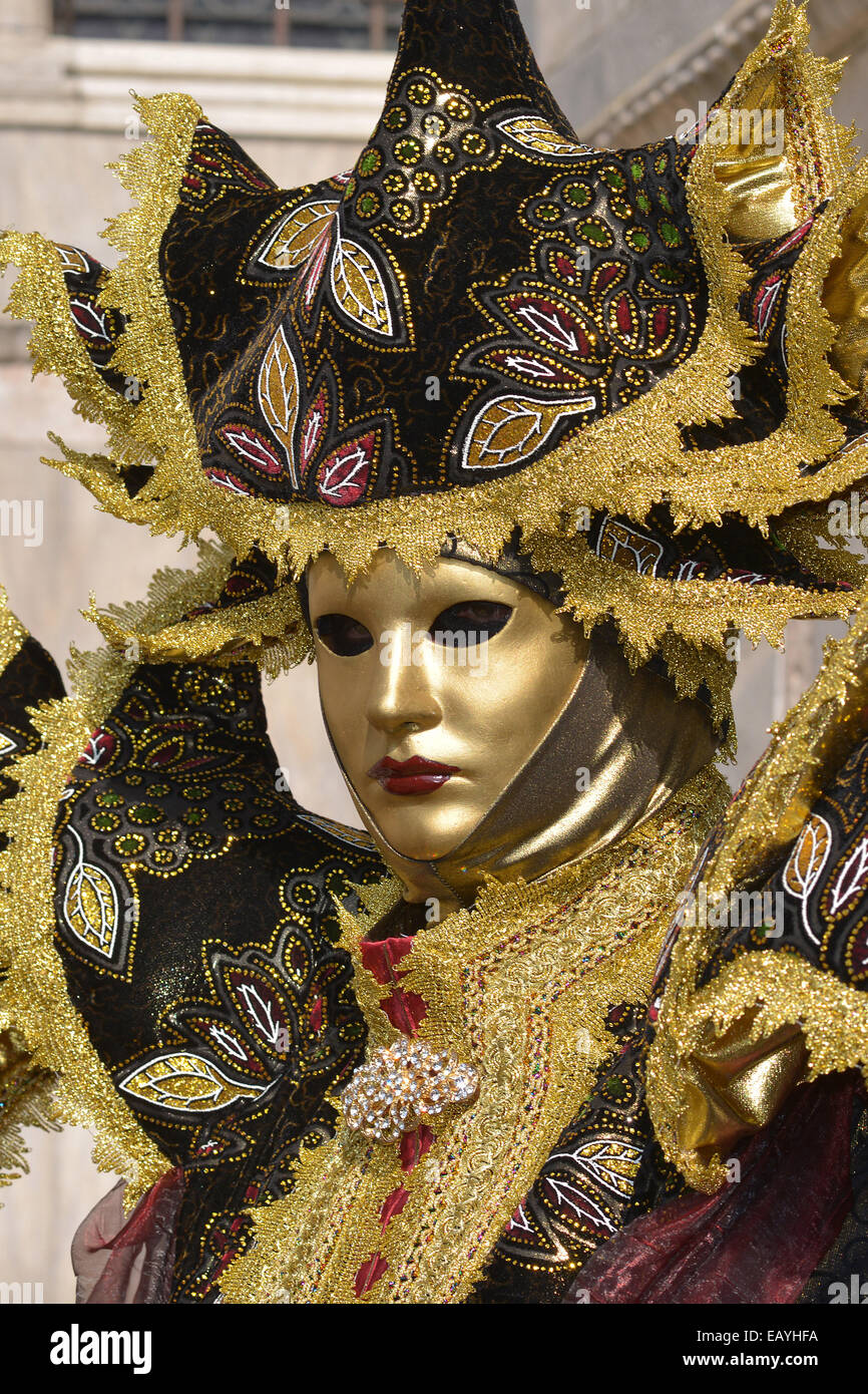 Donna con masquerade e costume, il Carnevale di Venezia Foto Stock