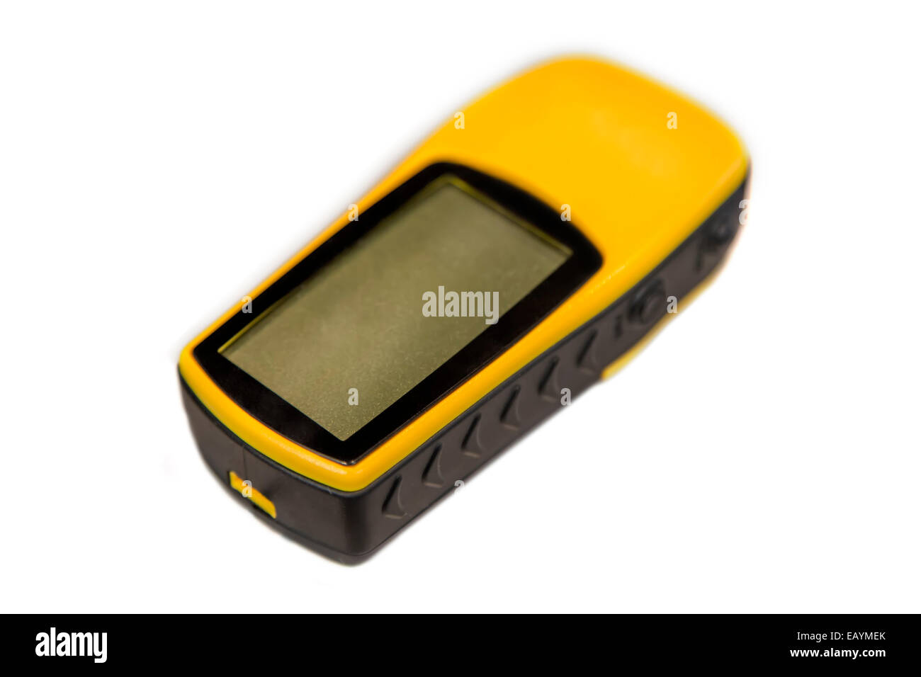 Giallo dispositivo GPS isolato su bianco Foto Stock