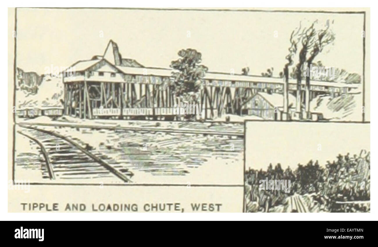 Questa illustrazione del 1891 raffigura lo scivolo di carico della Berwind-White Coal Mining Company nella sezione ovest di Philadelphia, mostrando le infrastrutture industriali utilizzate per il trasporto del carbone durante la fine del XIX secolo. Foto Stock