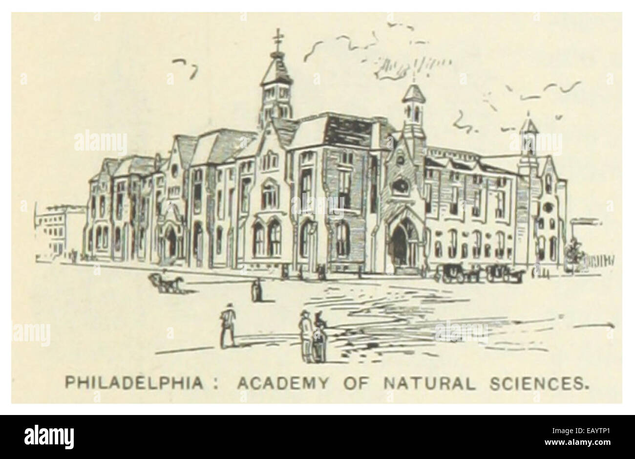 La mappa del 1891 dell'Accademia di Scienze naturali di Filadelfia illustra il ruolo dell'istituzione nell'avanzamento della ricerca scientifica e il suo significato storico. Foto Stock