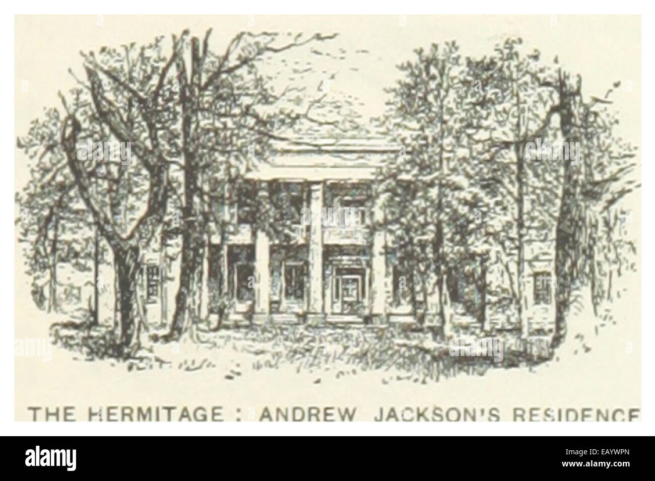 Questa illustrazione del 1891 mostra l'Hermitage, l'ex residenza di Andrew Jackson, settimo presidente degli Stati Uniti. Il disegno mette in risalto l'architettura e il significato storico della tenuta. Foto Stock