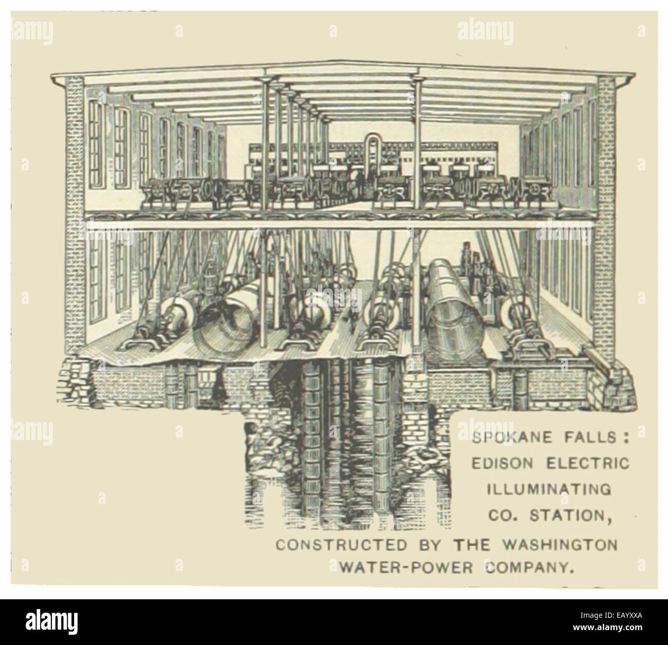 US-WA(1891) p880 SPOKANE FALLS, Edison illuminazione elettrica ferroviaria, CONSTRUCTET DALL'ACQUA DI WASHINGTON-POWER COMPANY Foto Stock