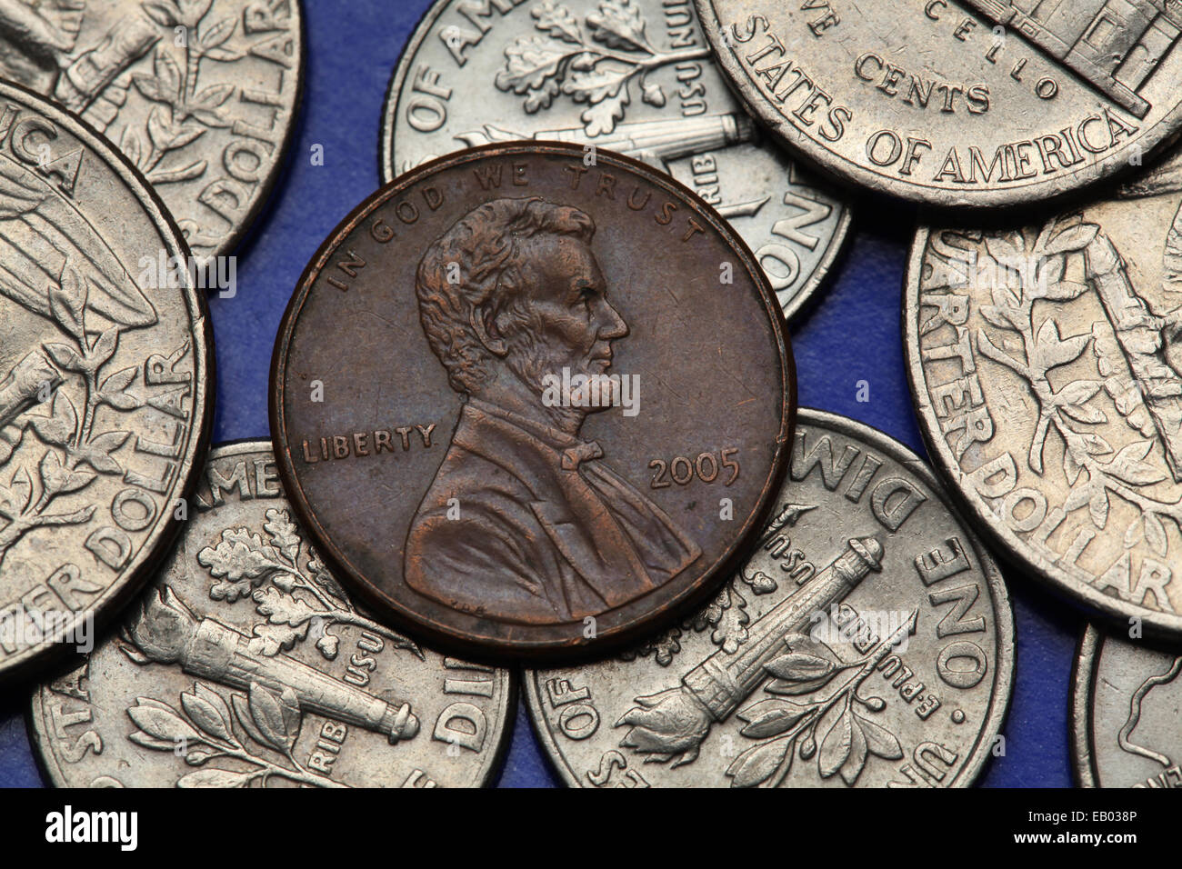 Monete di Stati Uniti d'America. Abraham Lincoln raffigurato su di noi una moneta da un centesimo. Foto Stock