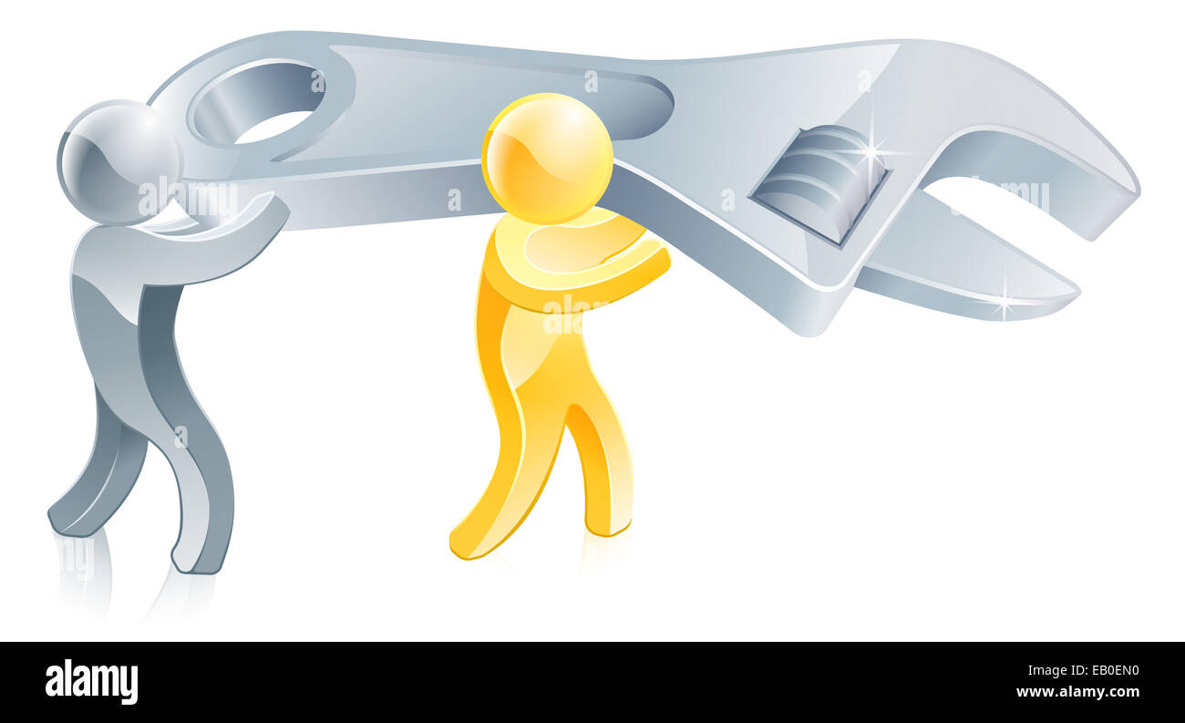 Una illustrazione della mascotte oro persone con un gigante o la chiave Foto Stock