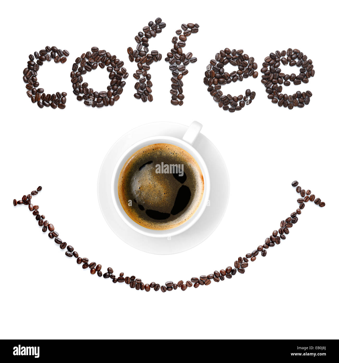 Smile i chicchi di caffè con tazza di caffè Foto Stock