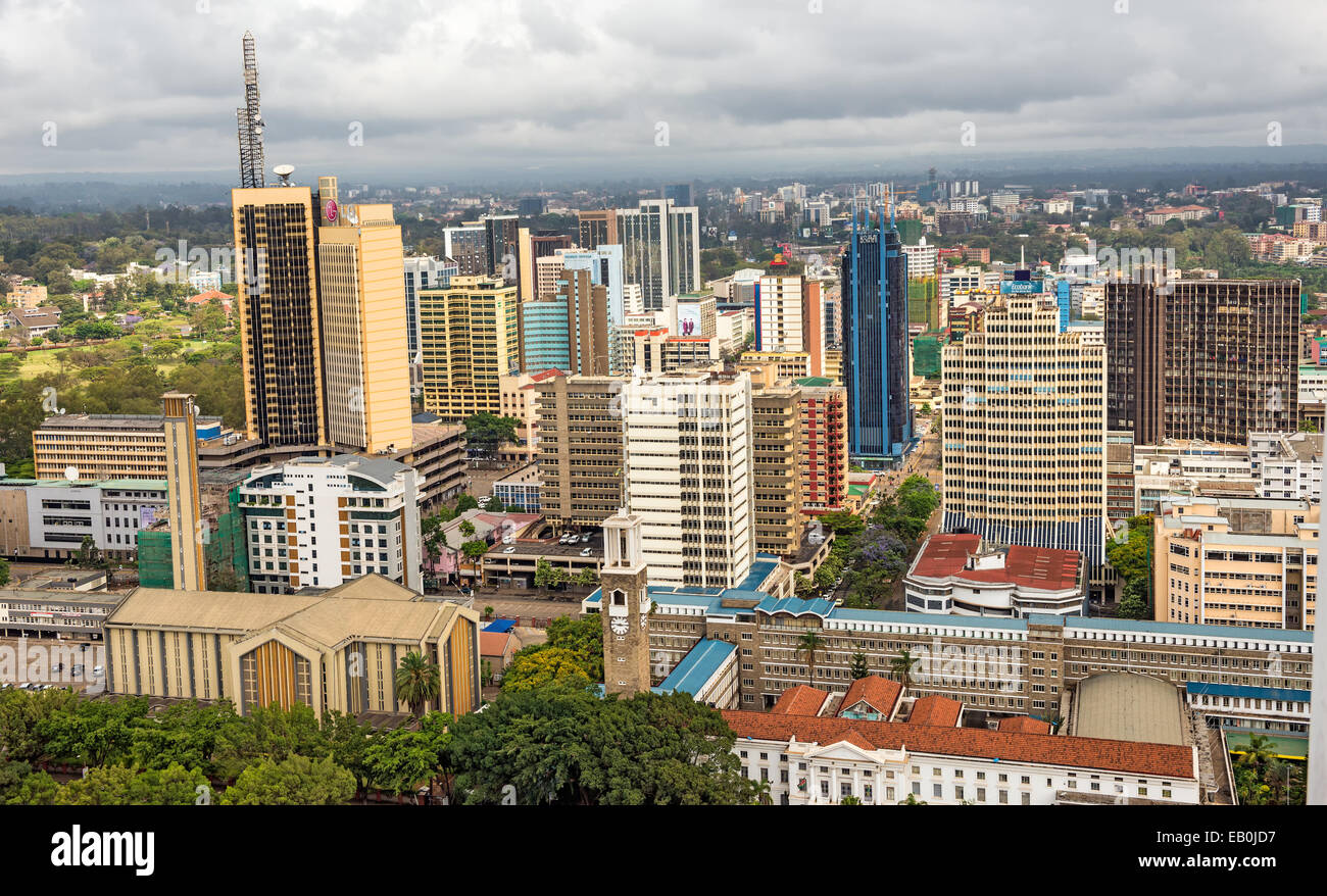 Il quartiere centrale degli affari di Nairobi vista dal tetto di Kenyatta International Conference Centre (Kicc) Foto Stock