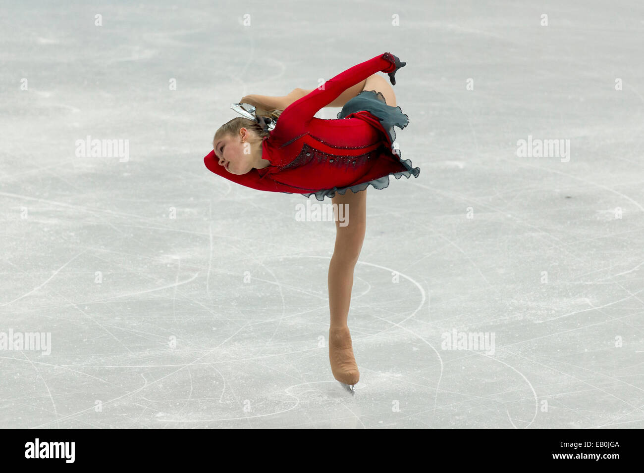 Yulia Lipnitskaya competere nel pattinaggio di figura di Free Skate presso i Giochi Olimpici Invernali, Sochi 2014 Foto Stock