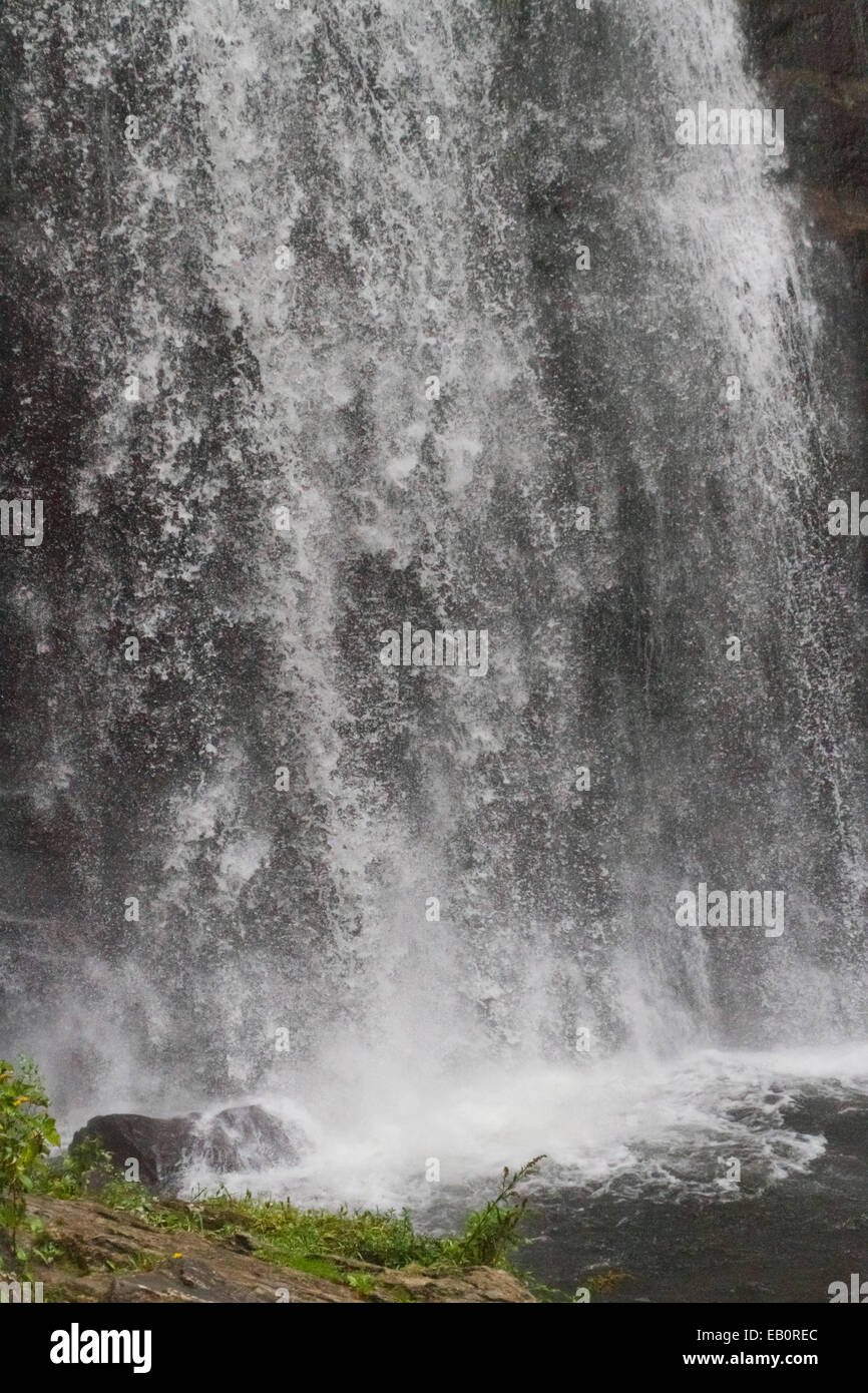 In prossimità di una cascata alta che mostra il forte impatto di caduta in acqua Foto Stock