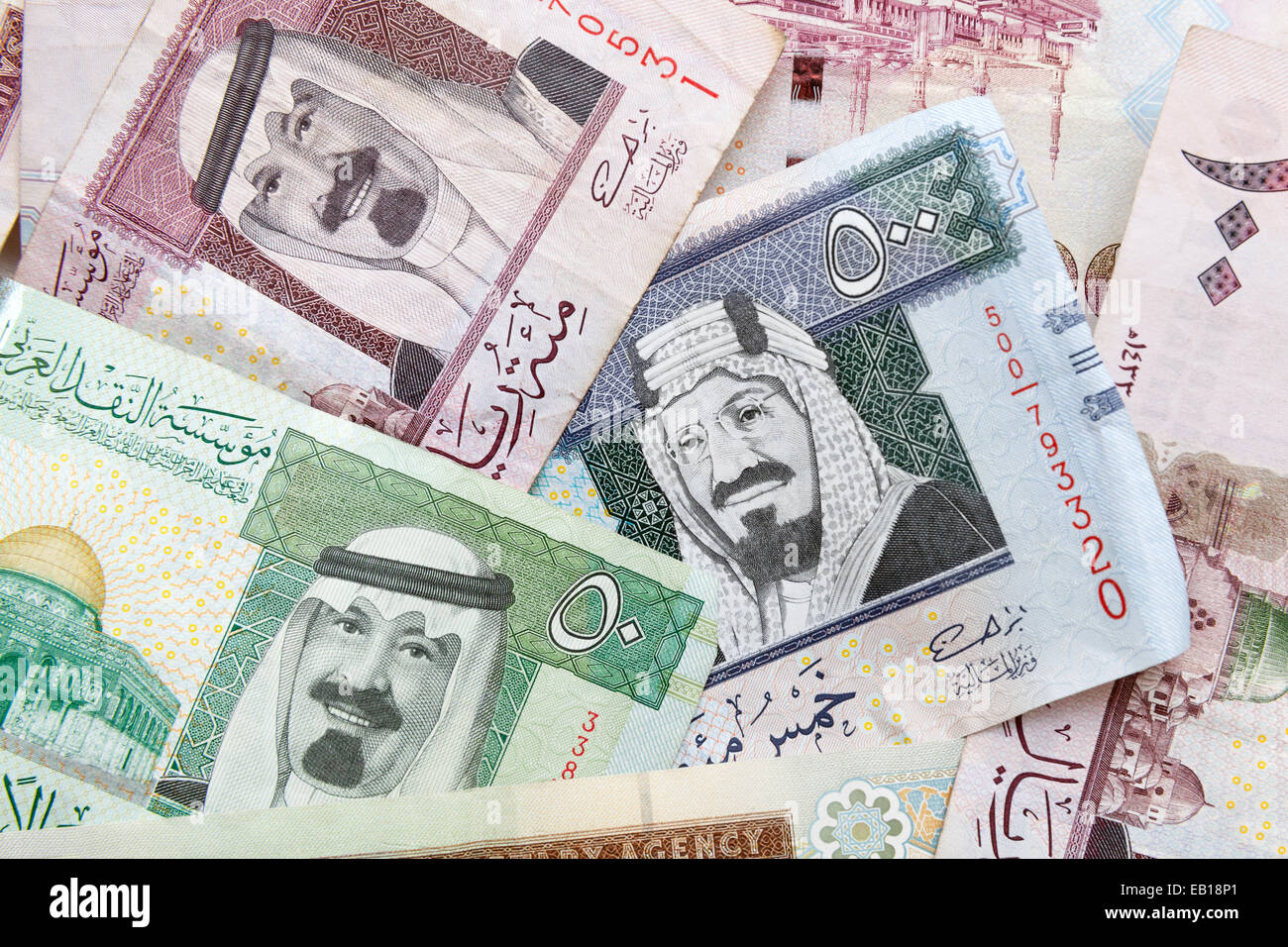 Modern Arabia Saudita denaro, banconote vicino la foto di sfondo texture Foto Stock