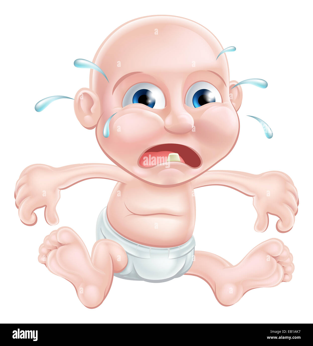 Un infelice di piangere per la dentizione cartoon baby Foto Stock