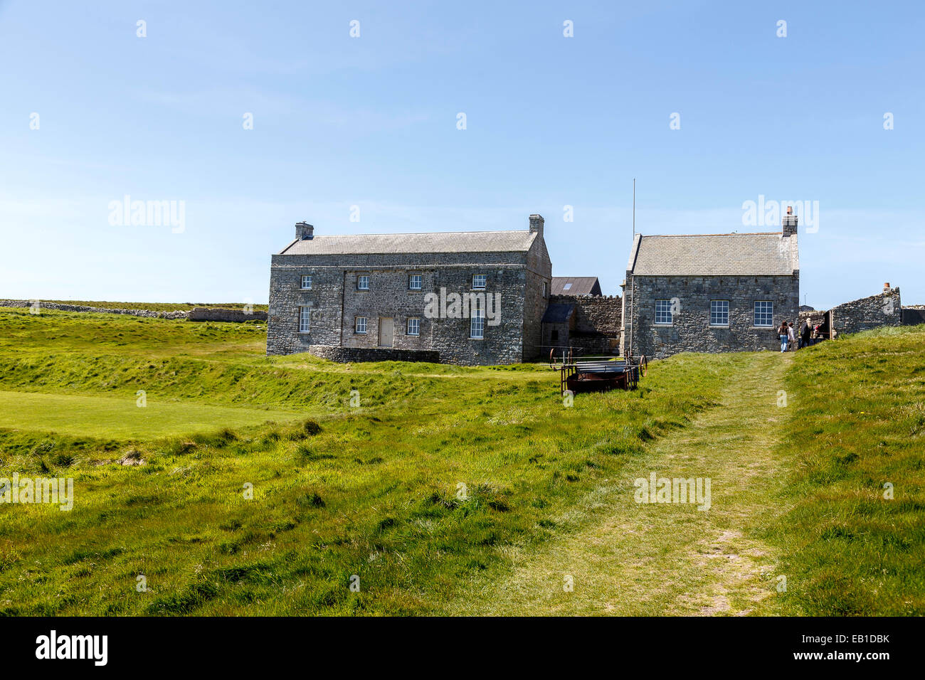 Vecchia casa a nord e il Pub, Lundy Island Foto Stock