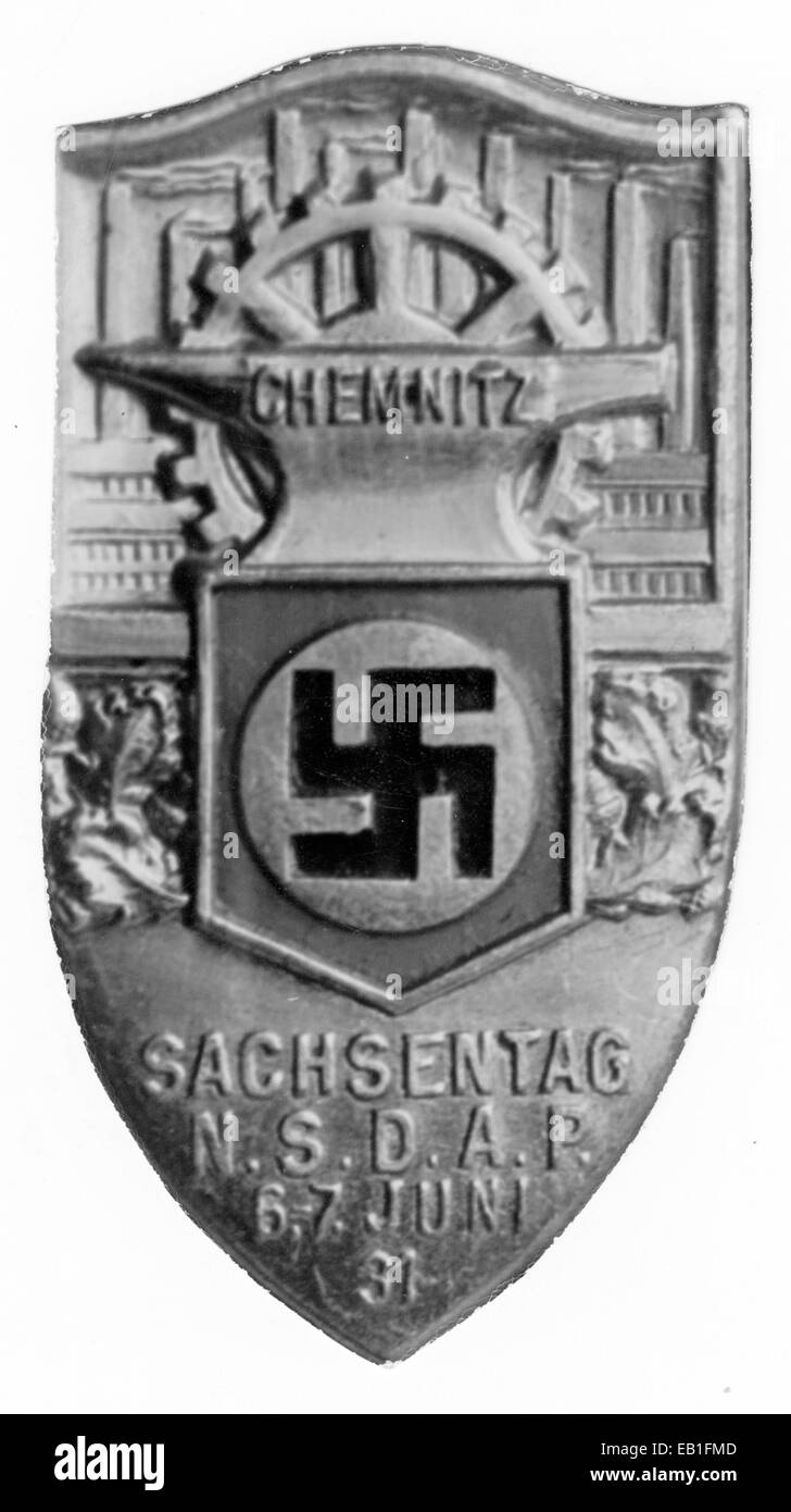 Un badge per la festa della Sassonia (Sachsentag) del NSDAP di Chemnitz il 06 e 07 giugno 1931. Fotoarchiv für Zeitgeschichte - SENZA FILI Foto Stock