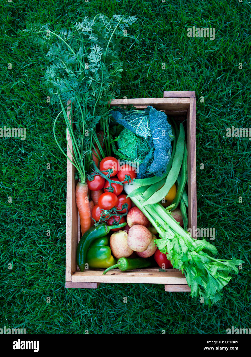 Cassa di verdura biologica per la consegna Foto Stock