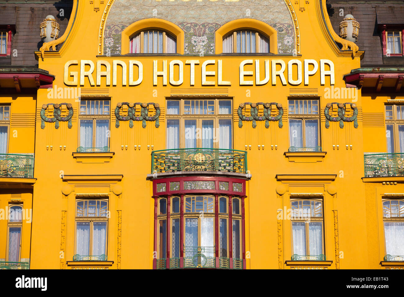 Praga, Repubblica ceca - NOVEMBRE 11,2010: Grand Hotel Europa di Praga. Esso fu costruito dall'architetto Quidon Belsky nel 1889 e Foto Stock