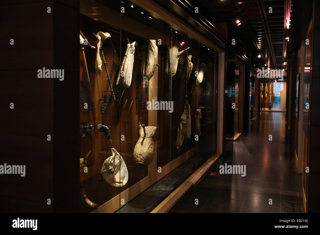 Nativo di strumenti musicali display interno museum Foto Stock