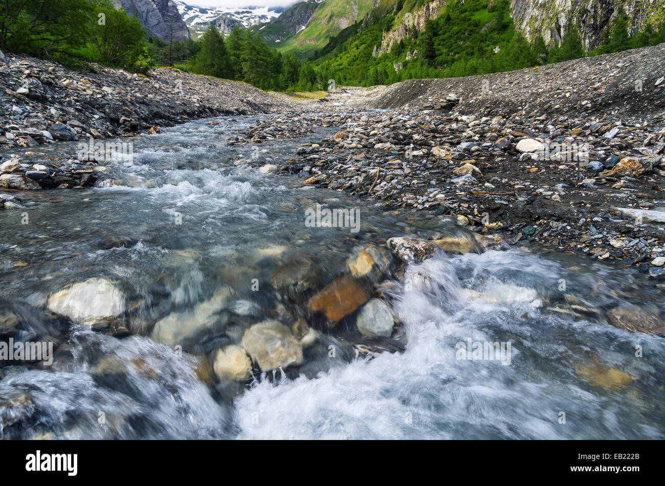 Estate nelle Alpi austriache, parco nazionale Hohe Tauern, percorso in Austria il picco più alto del Großglockner. Foto Stock