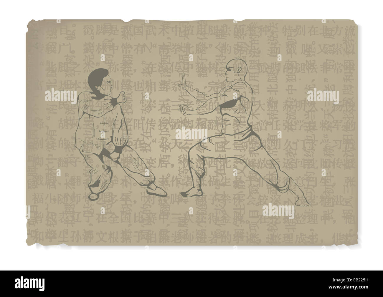 Il vecchio illustrazione, due uomini sono impegnati in Kung Fu. Foto Stock