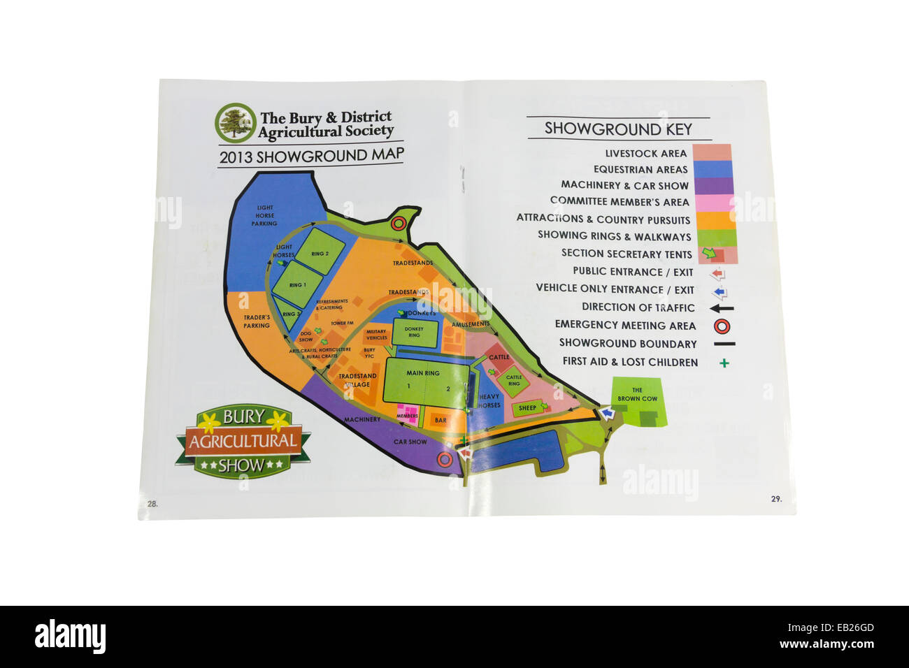 Lo schema della mappa di Bury & District Società Agricola Agricultural Show showground per 2013. Foto Stock