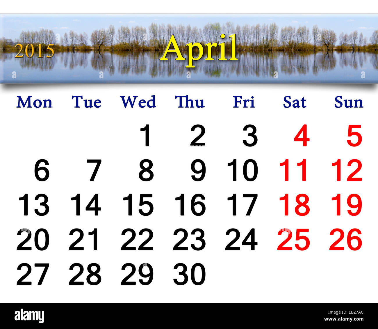 Calendario per il mese di Aprile di 2015 anno sullo sfondo del proiettore a molla Foto Stock