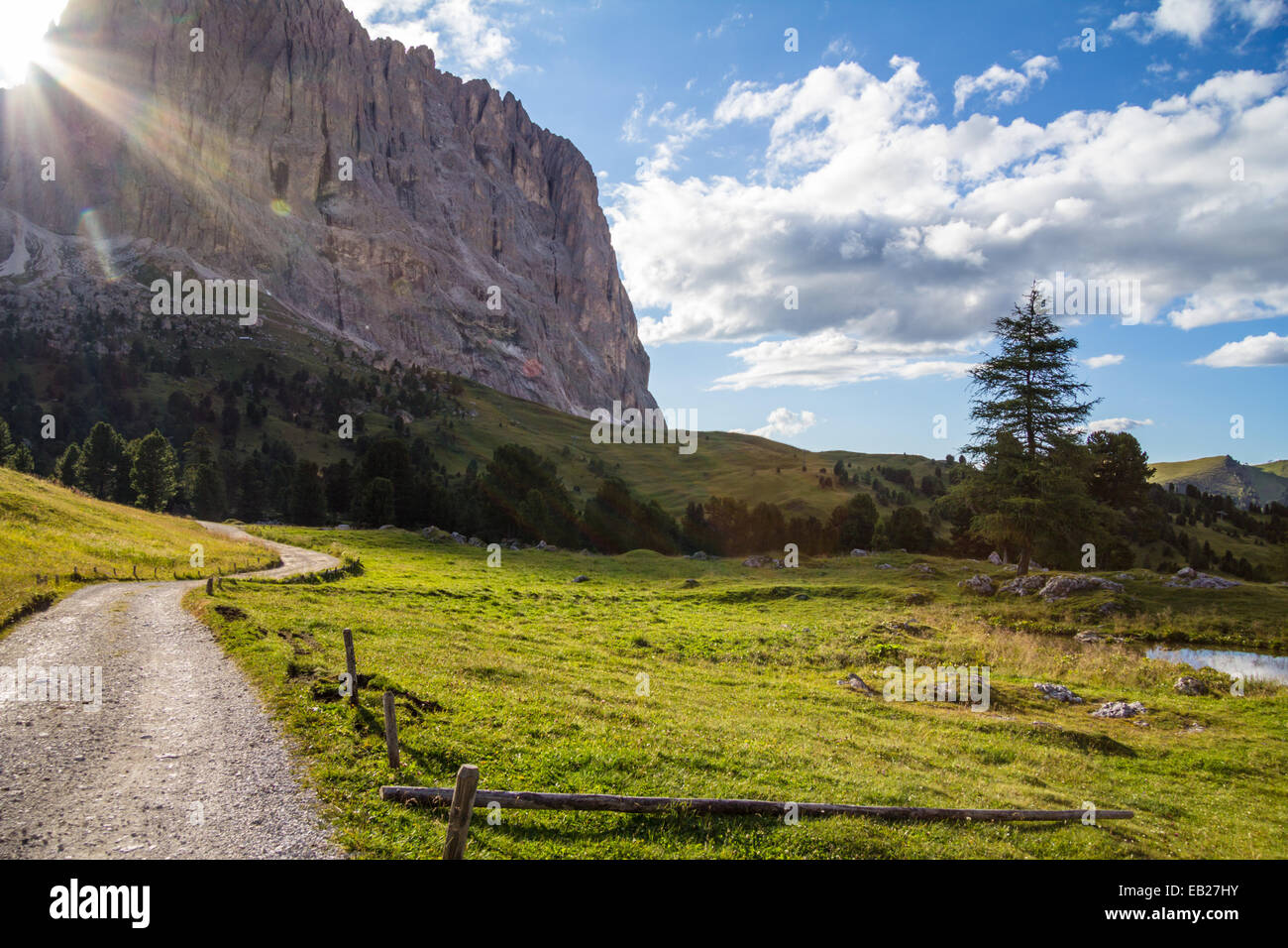 Sentiero di montagna illuminata dal sole Foto Stock
