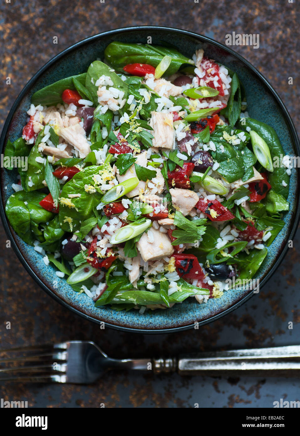 Si lancia con insalata di tonno, riso e verdure Foto Stock