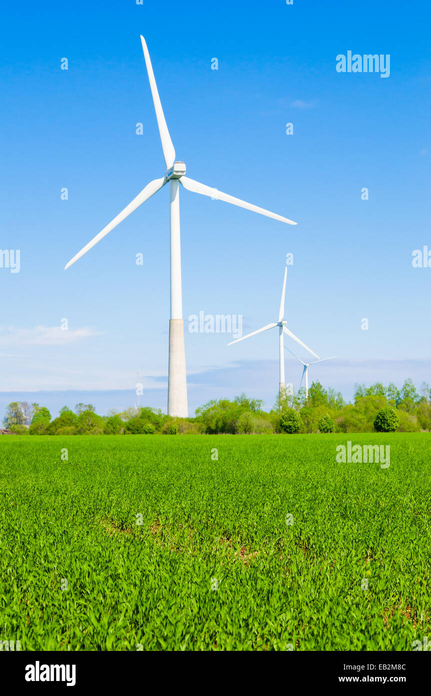 Paesaggio estivo con generatori di vento Foto Stock