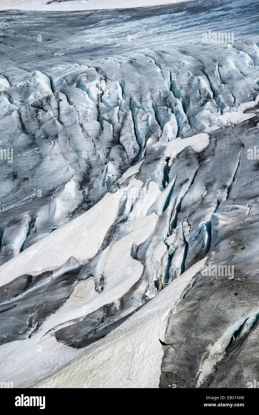 Fusione del ghiacciaio del Rodano, Furka Pass, Oberwald, Canton Vallese, Svizzera Foto Stock