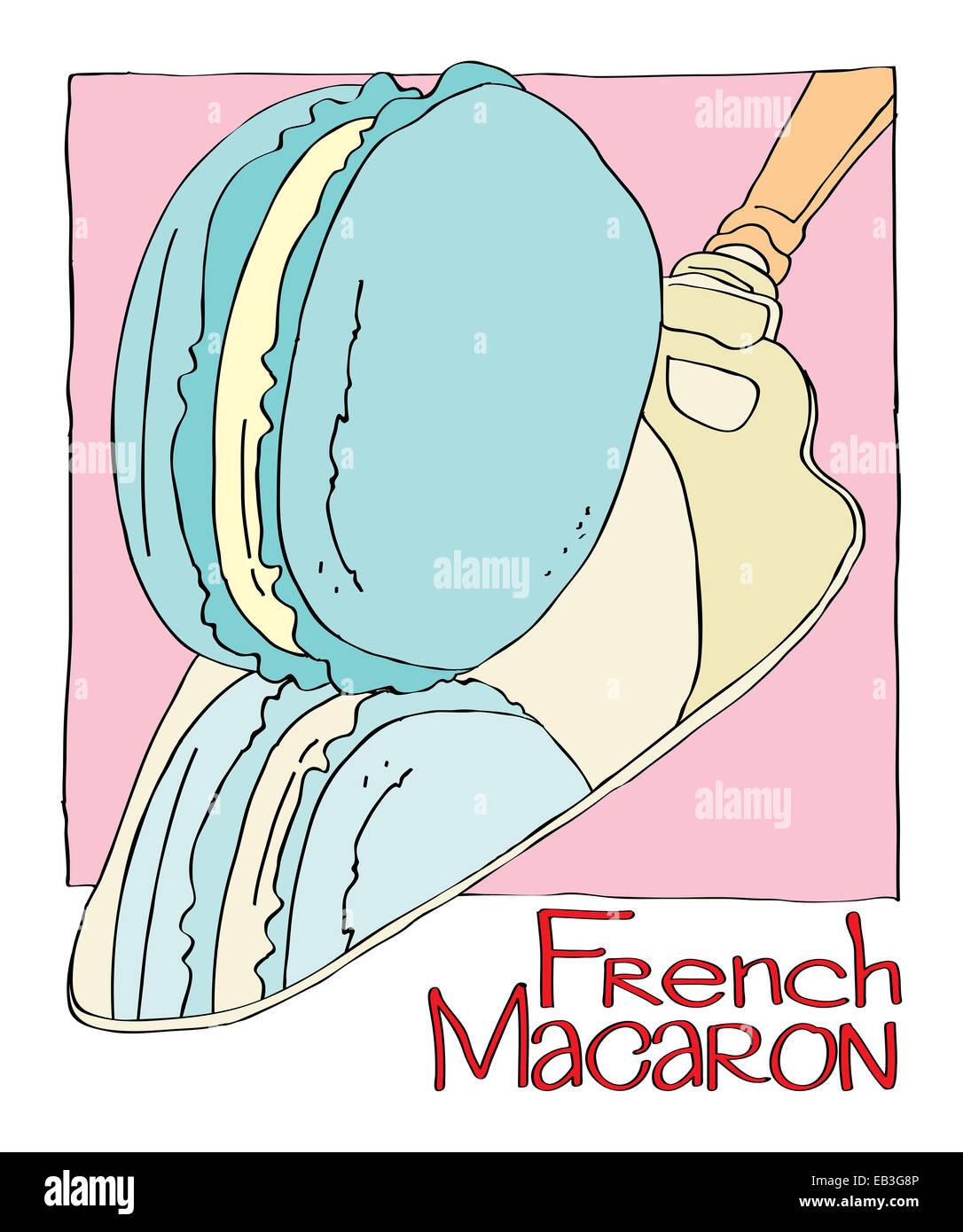 Macaron francesi sulla lama. illustrazione vettoriale con la scritta Foto Stock