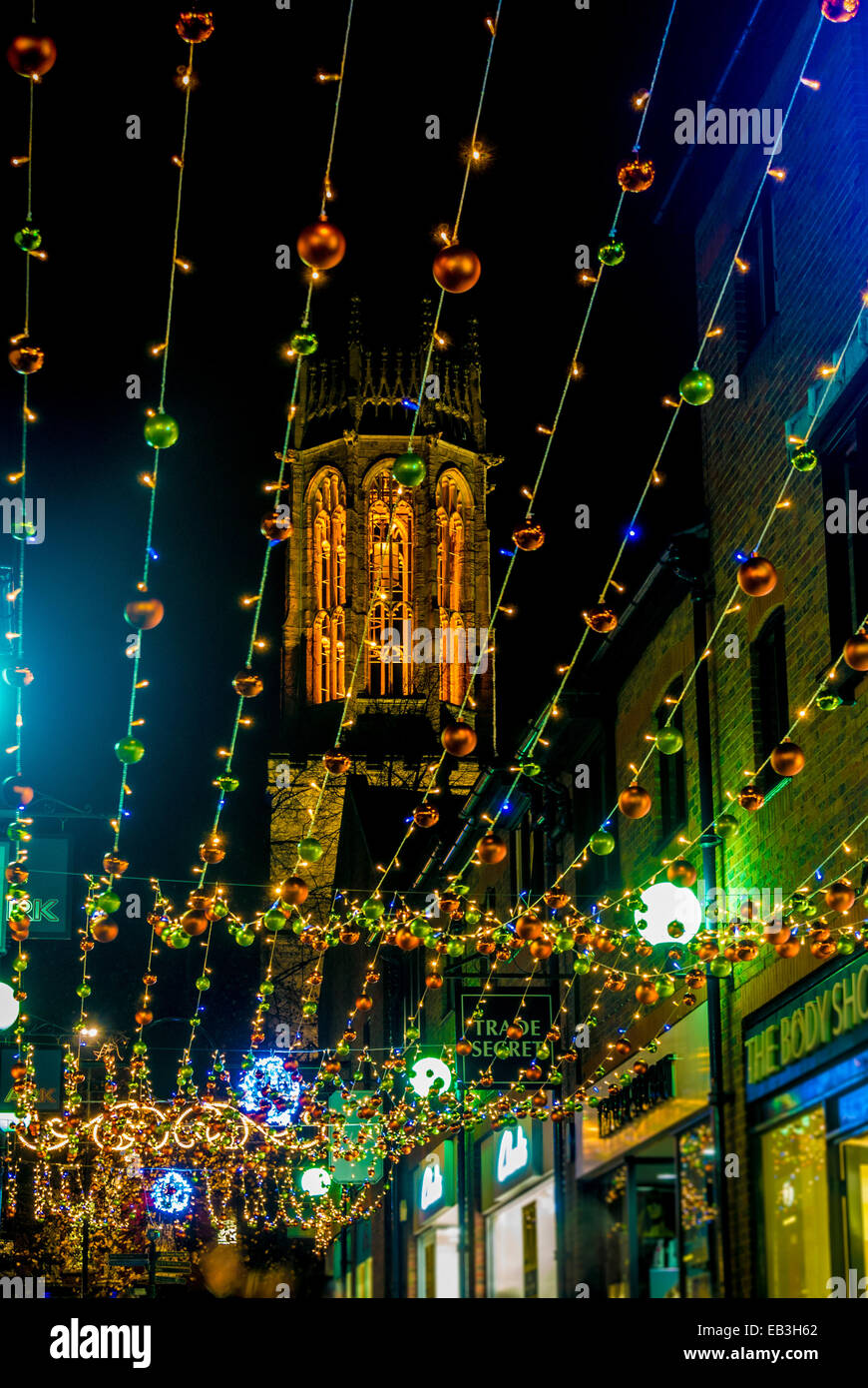 Le luci di Natale Coppergate York Foto Stock