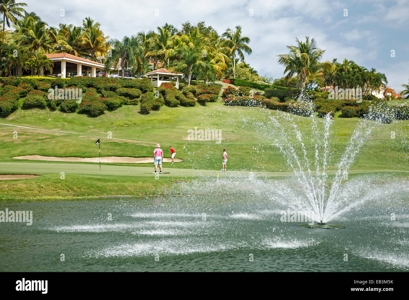 Gli amanti del golf sul green, El Conquistador Golf, Fajardo, Puerto Rico Foto Stock